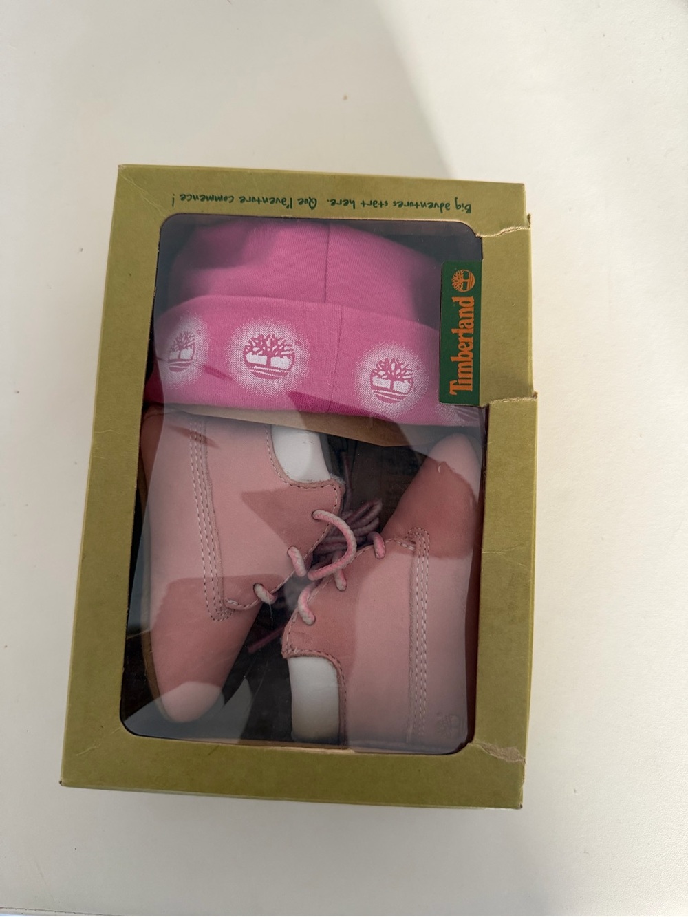 Timberland Pink Baby Walker Booties with Matching Hat